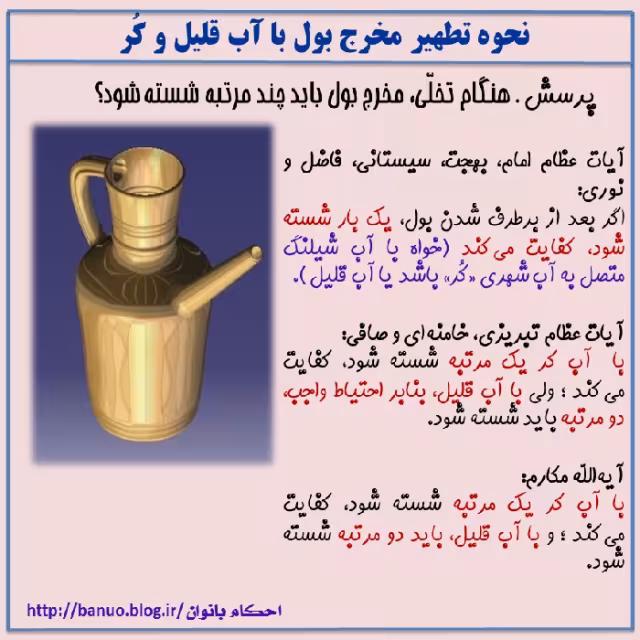 نحوه تطهیر مخرج بول با آب قلیل و کر