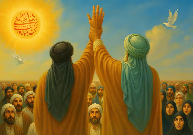 نقاشی واقعه غدیر - من کنت مولاه فهذا علی مولاه | تصویر هنری باکیفیت