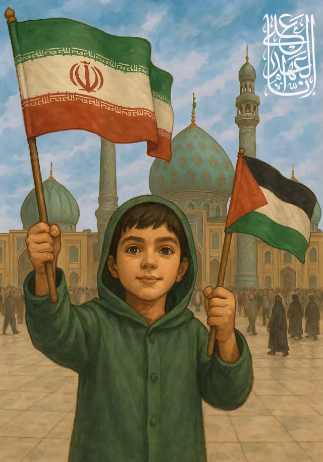 نقاشی مراسم استغاثه به حضرت صاحب الزمان (عج) برای رهایی مردم غزه - انا علی العهد | تصویر باکیفیت برای طراحی