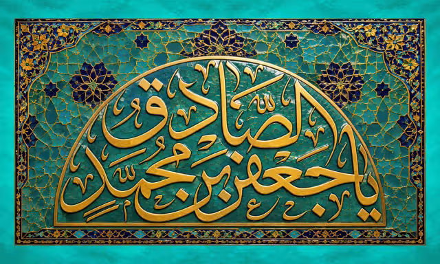 کاشی کاری مزین به عبارت یا جعفر بن محمد الصادق | تصویر باکیفیت برای طراحی